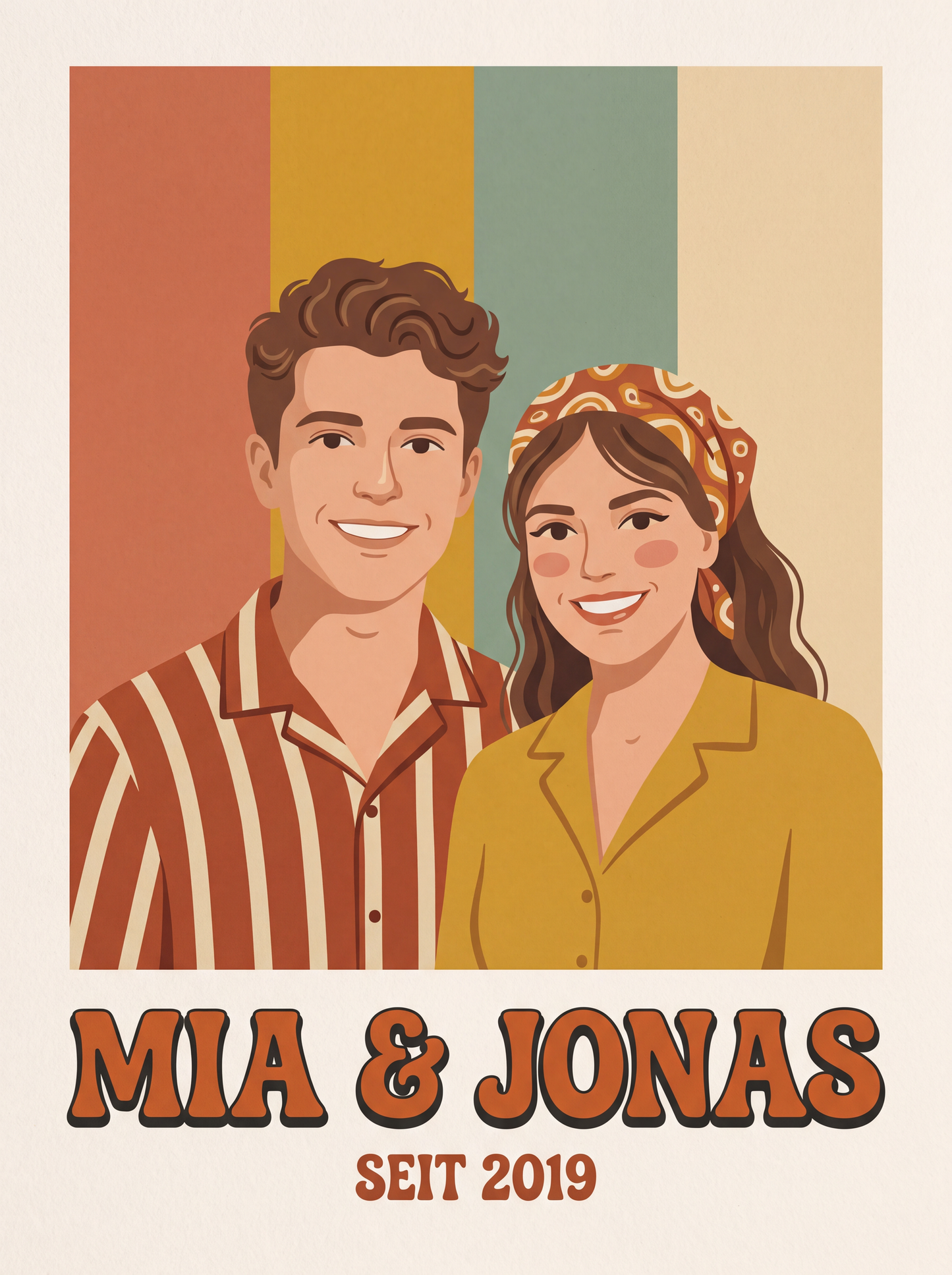 Personalisiertes Paarportrait Poster — Retro Illustration – Kunstdruck Design