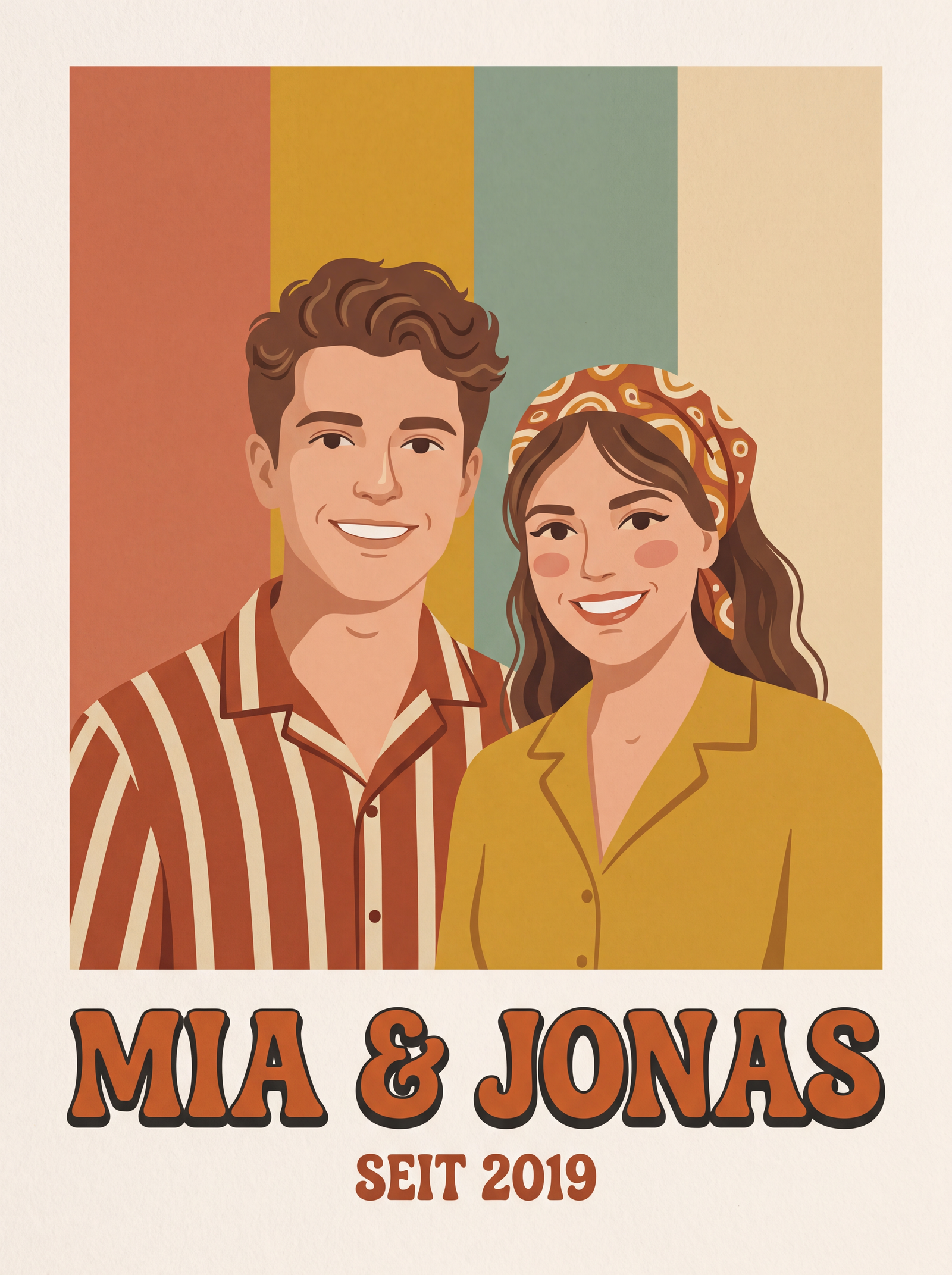 Personalisiertes Paarportrait Poster — Retro Illustration – Kunstdruck Design